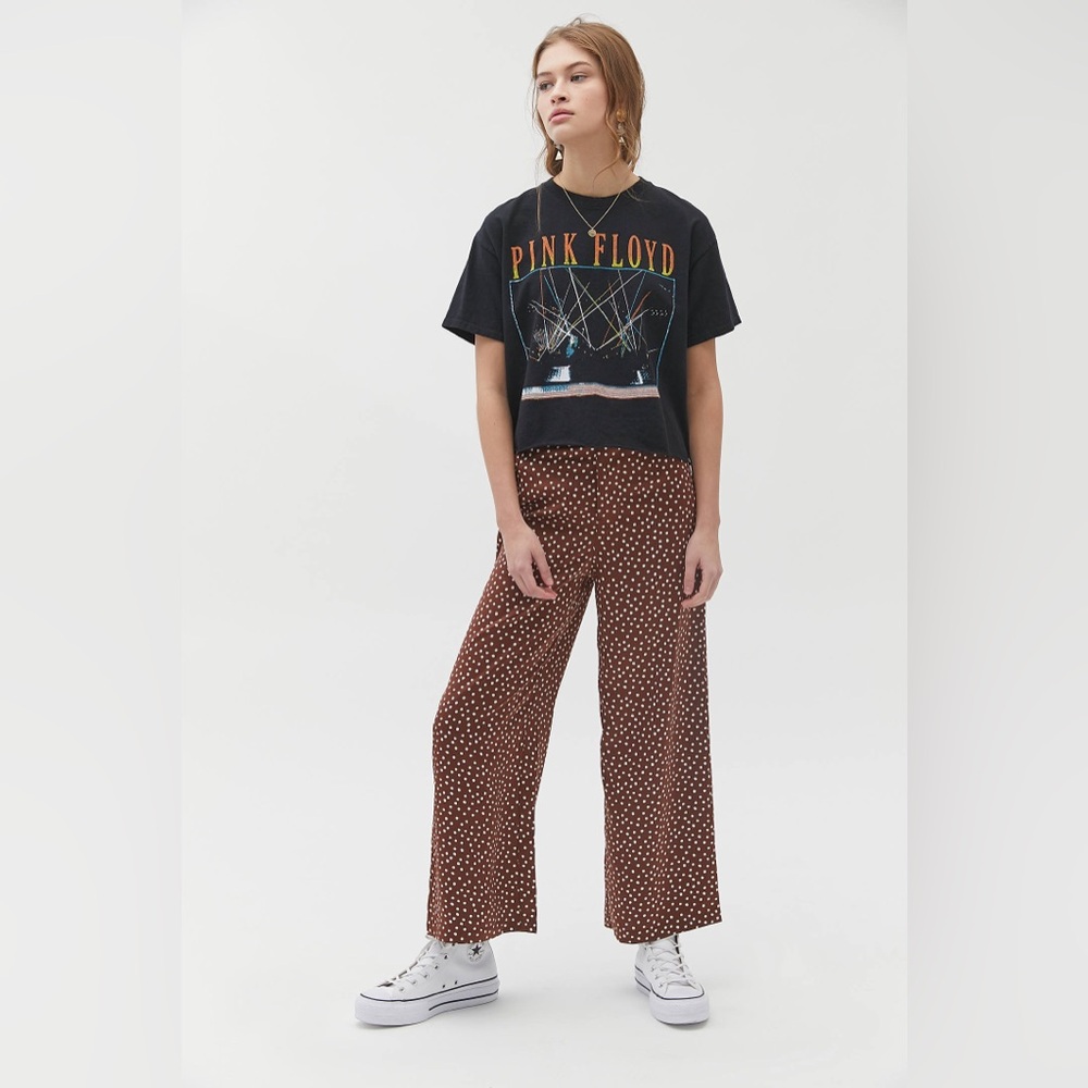 Urban Outfitter’s Olympia Satin Wide Leg Brown & White Polka Dot‎ Pant.